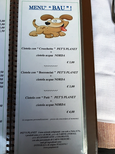 menu per cani