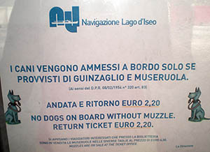 Regolamento cani sui traghetti Navigazione Lago d'Iseo